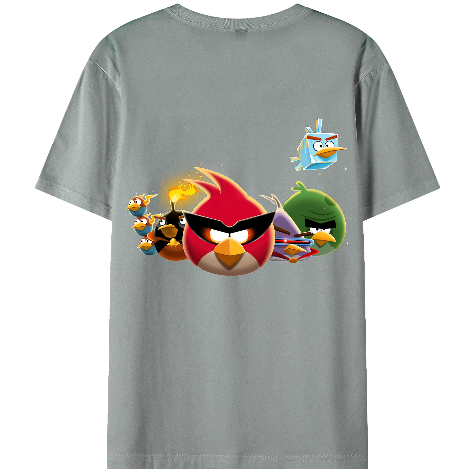 （画像用） Angry Birds アングリーバード 綿100％ メンズ半袖Tシャツ（バックプリント） 通気性